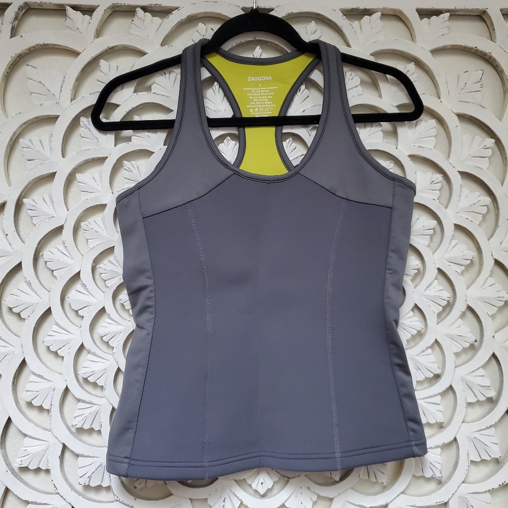 Zaggora Body Slimming Work Out Tank Large in Gray and Yellow